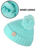 C.C Kids' Children's Double Ear Soft Pom Fuzzy Lined Cuff Beanie Cap