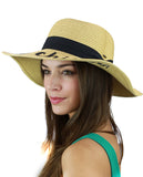 C.C Women's Paper Weaved Beach Time Embroidered Quote Floppy Brim Sun Hat