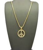 Stone Stud Peace Sign Micro Pendant with Chain Necklace