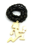 Hatchetman® Pendant w/ 8mm 30" Wood Bead & Black Glass Bead Necklace