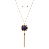 Women's Stud Border Round Stone Pendant Necklace and Earrings Set