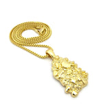 Gold-Tone Polished Chunky Nugget Pendant w/ 2mm 24" Box Chain Necklace