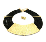 Women's Bohemian 16 Row String Choker Necklace and Pierced Earring Set in Gold-Tone