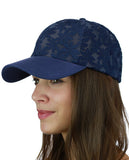 C.C Women's Floral Lace Panel Vented Adjustable Precurved Baseball Cap Hat