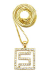 Hip-Hop Style Stone Stud Maze Pendant w/Chain Necklace, Gold-Tone