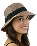 C.C Women's Paper Woven Cloche Bucket Hat with Black Bow Band