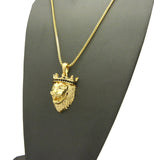 Stone Stud King Lion Pendant with Chain Necklace