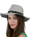 C.C Teardrop Dent Paper Woven Panama Sun Beach Hat with Camouflage Band