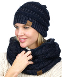 C.C Unisex Soft Stretch Chunky Cable Knit Beanie and Infinity Loop Scarf Set