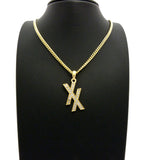 Stone Stud Double X Pendant w/ 3mm 24" Cuban Chain Necklace