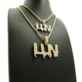 Stone Stud LUV Drip Effect Pendant Set with 2mm 16" and 18" Box Chain Necklaces