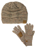 C.C Colorful Confetti Cable Knit Beanie and Anti-Slip Touchscreen Gloves Set