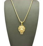 Stone Stud Mane Lion Head pendant Chain Necklace, Gold-Tone
