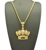 Stone Stud King's Crown Pendant with Chain Necklace