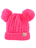 C.C Kids' Children's Cable Knit Double Ear Pom Cuffed Beanie Cap Hat