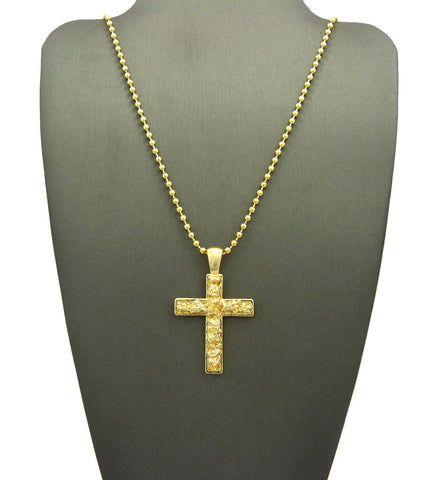 Gold-Tone Polished Nugget Cross Micro Pendant w/ Chain Necklace