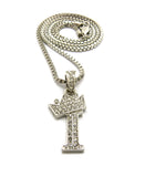 Unisex Stone Stud Tilted Crown Letter Initial Micro Pendant 2mm Box Chain Necklace, 20", I