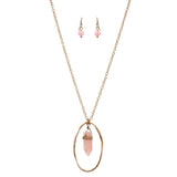 Women's Encircled Wired Stone Pendant Necklace and Earrings Set