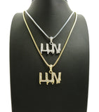 Stone Stud LUV Drip Effect Pendant Set with Box Chain Necklaces, Gold/Silver-Tone