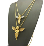 Gold-Tone Dusted Pray Angel Pendant Set w/ Box Chain Necklaces