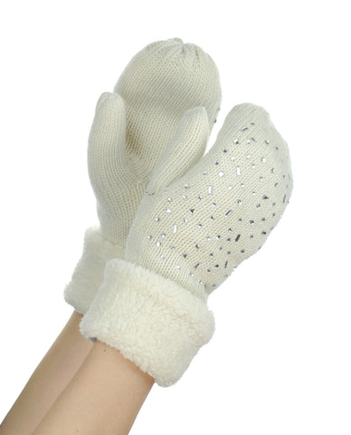 NYfashion101 Exclusive Women's Dazzling Stone Winter Warm Cuff Mittens