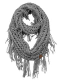 C.C Women's Soft Solid Chenille Net Fringed Tassel Infinity Wrap Scarf