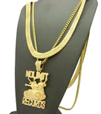 No Limit Records Tank Pendant on Cuban Chain with No Limit Printed Herringbone Chain in Gold-Tone