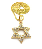 Stone Stud Hollowed Star of David Pendant  Necklace, Gold-Tone