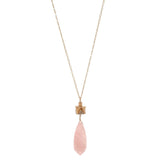 Women's Smooth Long Briolette Stone Dangle Pendant with 30" Link Chain Necklace