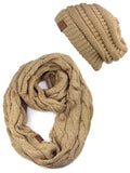 C.C Unisex Soft Stretch Chunky Cable Knit Beanie and Infinity Loop Scarf Set