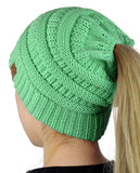 C.C BeanieTail Soft Stretch Cable Knit Messy High Bun Ponytail Beanie Hat