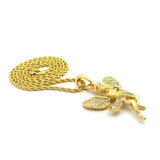 Stone Stud Dancing Flying Angel Pendant w/ Chain Necklace