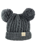 C.C Kids' Children's Cable Knit Double Ear Pom Cuffed Beanie Cap Hat