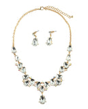 Hanging Teardrop Clear Stone Necklace and Dangling Earrings Set in Gold-Tone