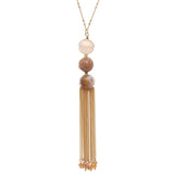 Women's Round Bead with Chain Tassel Dangling Pendant with 30" Chain Necklace