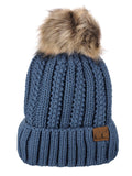 C.C Thick Cable Knit Faux Fuzzy Fur Pom Fleece Lined Skull Cap Cuff Beanie