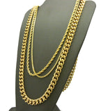 Hip-Hop Style Gold-Tone 24" Box, 24" Rope, & 30" Cuban Necklace Set