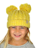 C.C Kids' Children's Cable Knit Double Ear Pom Cuffed Beanie Cap Hat