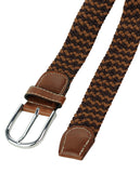 NYFASHION101 Rounded Metal Buckle Brown Inlay Elastic Braided Woven Stretch Belt, Brown/Tan - XL