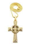 Stone Stud Veritas Aequitas Cross Pendant with Chain Necklace