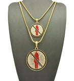 Black Stone Border Rapper Music Video Monster Logo Pendant Set w/ 2mm Box Chain Necklaces in Gold-Tone