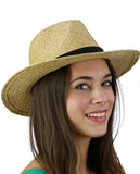 C.C Women's Raffia Straw Weaved Panama Sun Hat with Ribbon Trim