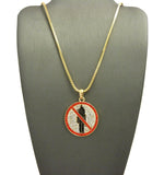Red Stone Stud Border Mini Rapper Monster Logo Pendant w/ 24" Chain Necklace