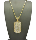 Stone Stud All Over Dog Tag Pendant w/ Chain Necklace