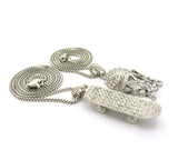 Stone Stud Basketball Net & Skateboard Pendant Set w/ 2mm 24" & 30" Box Chain Necklaces