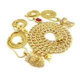 Ruby Red Stone, Praying Angel, King Lion, Jesus Face Pendant w/ Gold Plated Cubic Zirconia Stone Chain
