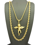 Pendant with 3mm 24" Rope Chain and 6mm 30" Rope Chain Necklace in Gold-Tone