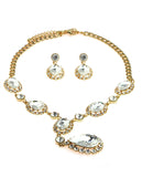 Hanging Encircled Teardrop Clear Stone and Dangling Earrings Set in Gold-Tone
