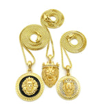 Lion Head Trio Pendant Set with Gold-Tone Box Chain Necklaces