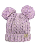 C.C Kids' Children's Cable Knit Double Ear Pom Cuffed Beanie Cap Hat